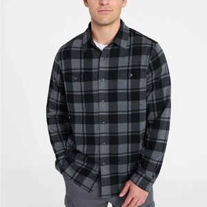George men’s plaid black soot, knit overshirt log sleeves SZ S